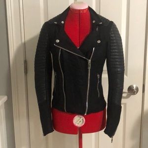 Blank NYC linen and faux leather moto jacket